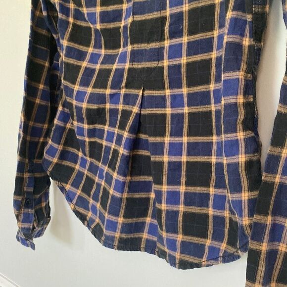We The Free People Cotton Plaid Button‎ Down Flannel Western Shirt Blue XS - Picture 8 of 12